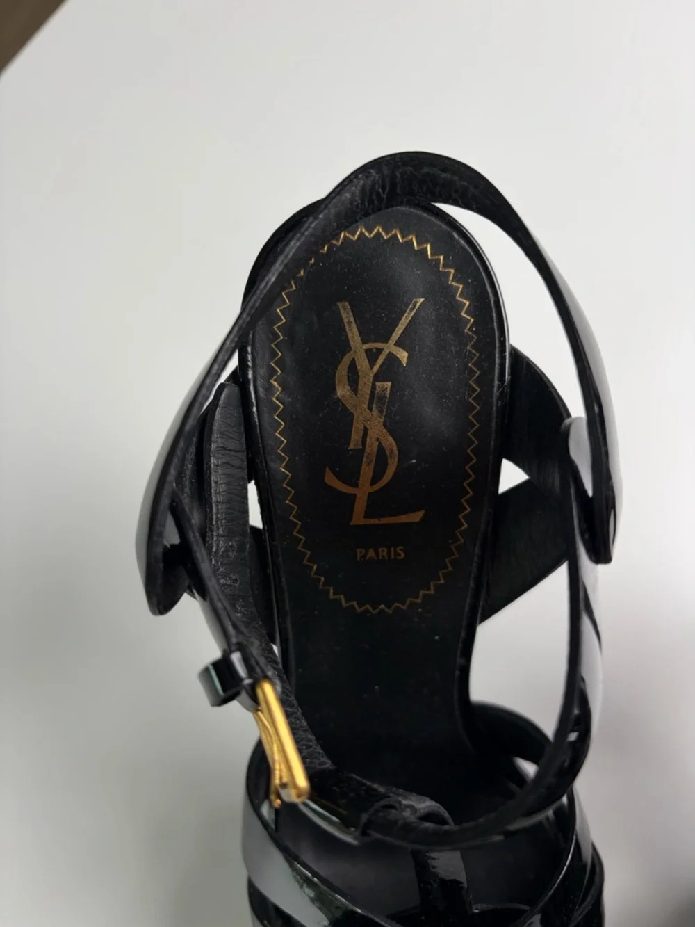 Saint Laurent Black Patent Leather T-Strap Platform Heels size 37 1/2 - Picture 5 of 6